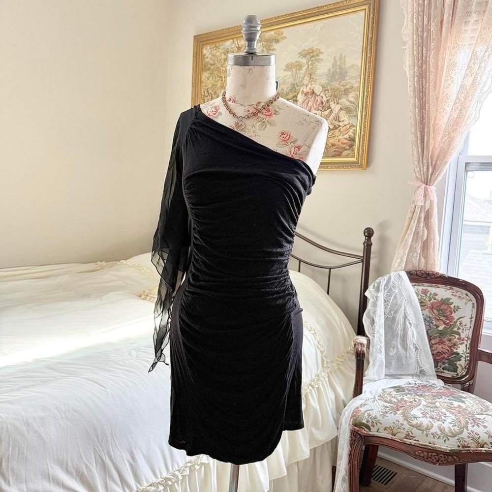 Y2K black one shoulder mini dress New Mode size large‎
